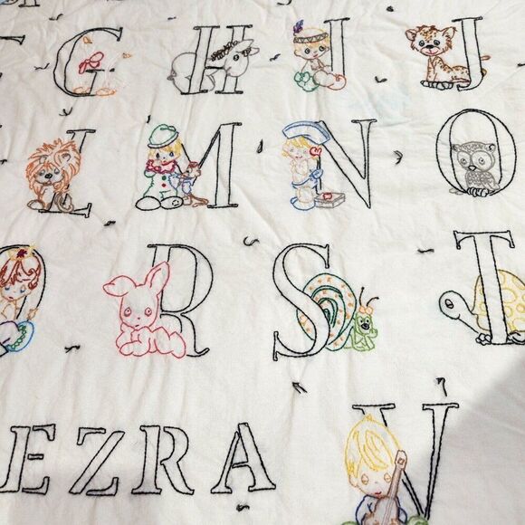 Vintage 80s Precious Moments Alphabet Blanket Rainbow Embroidered Crib Throw - Picture 2 of 7